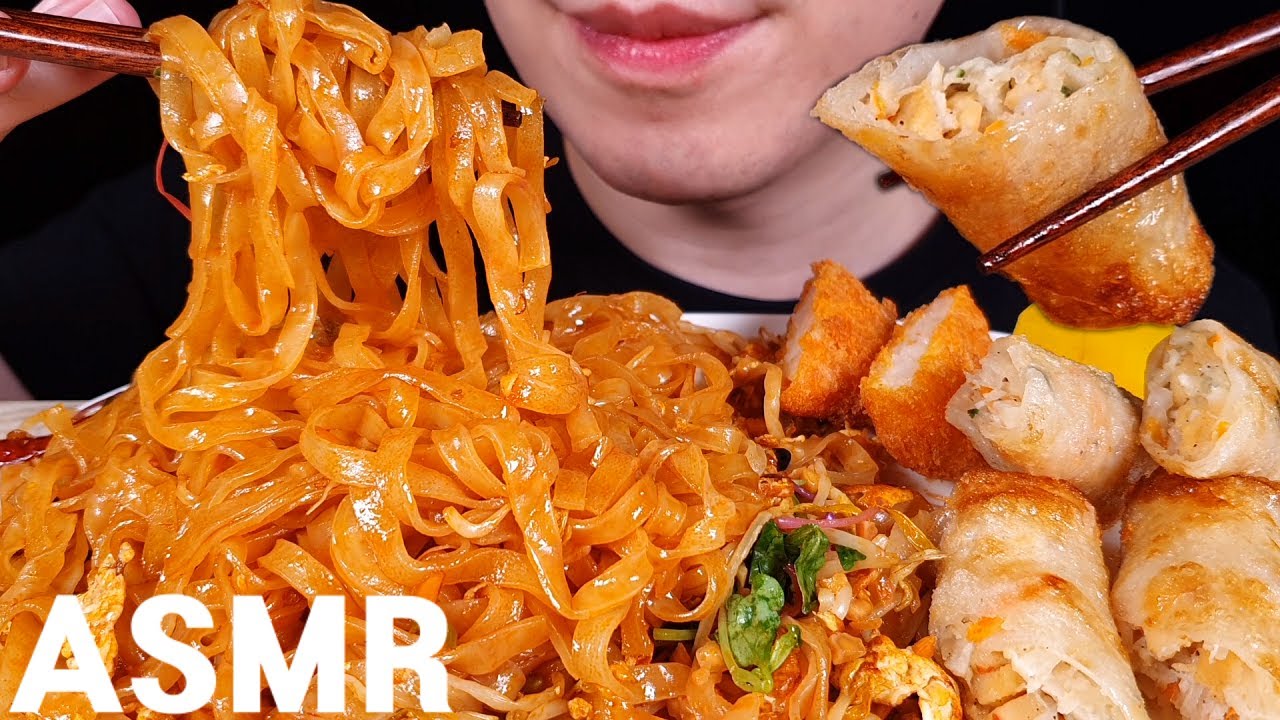 ASMR 팟타이 짜조 새우크로켓 먹방 PAD THAI CHA GIO SHRIMP CROQUETTE MUKBANG EATING SOUNDS