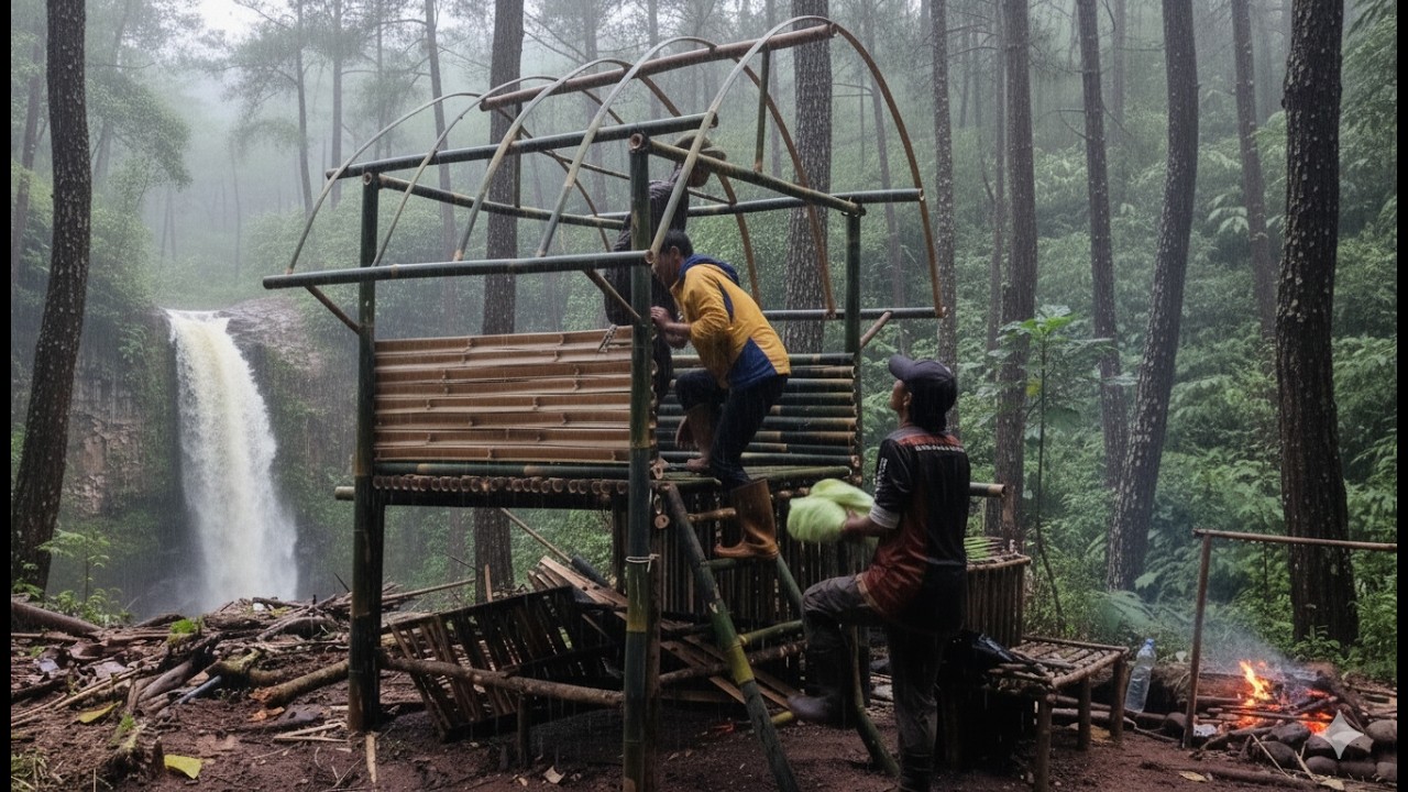 BERKEMAH SAAT HUJAN TEPI SUNGAI ‼️2 HARI MEMBANGUN SHELTER DARURAT SAAT HUJAN