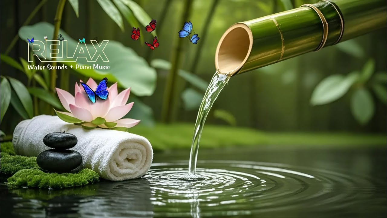 Relaxation Music: Bamboo Water Fountain + Healing Piano 🌿 Sleep Music, Meditation and Nature Sounds