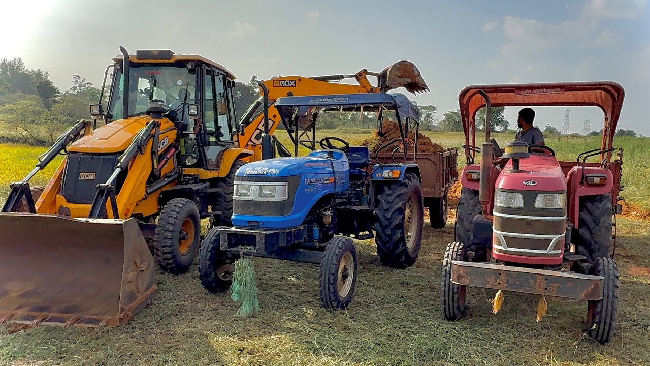 JCB Backhoes Loader Loading Mud Sonalika Mahindra New 🔥 Model Tractor and Driver's Are Eating Food