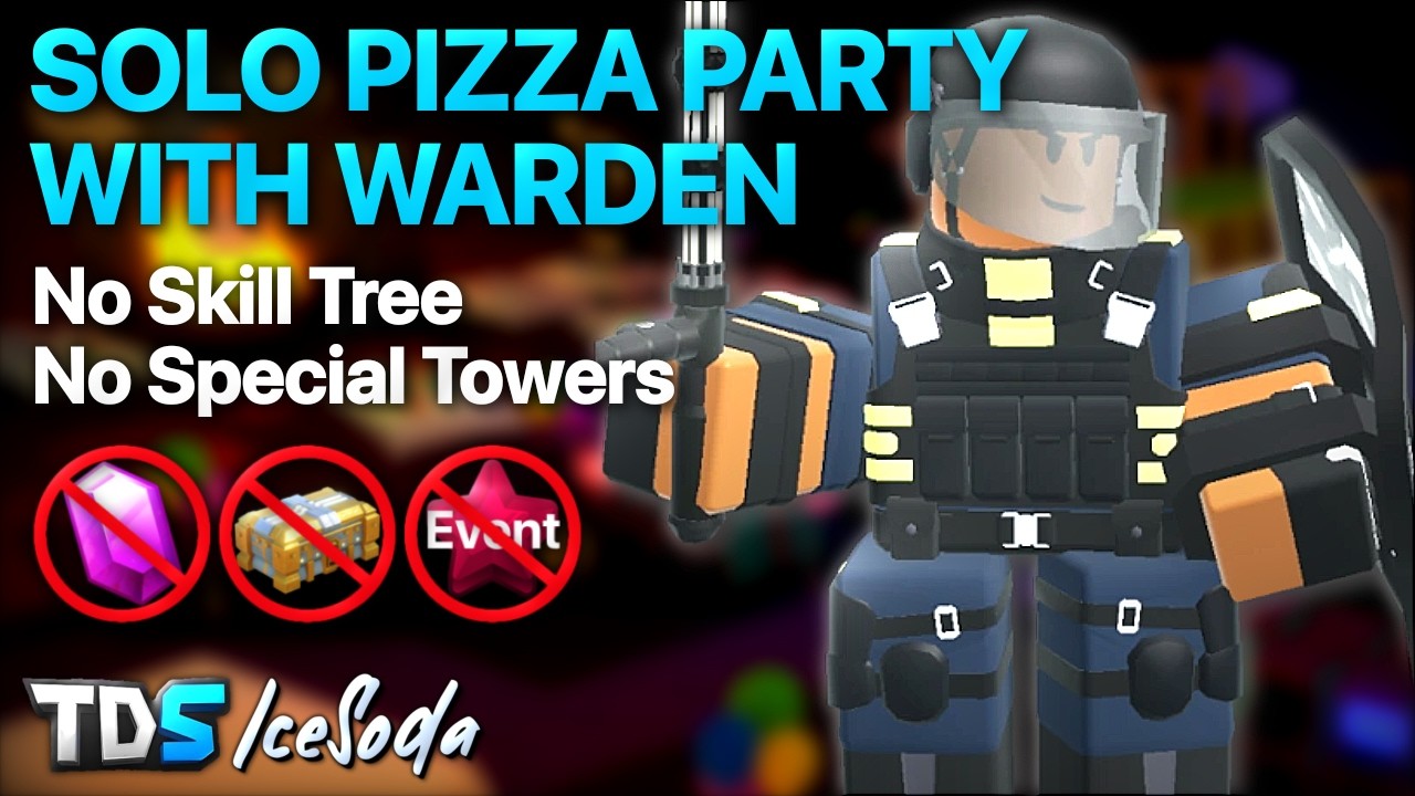 Solo Pizza Party Triumph with Warden NST, No Skill Tree + Full Strat | TDS Tower Defense Simulator