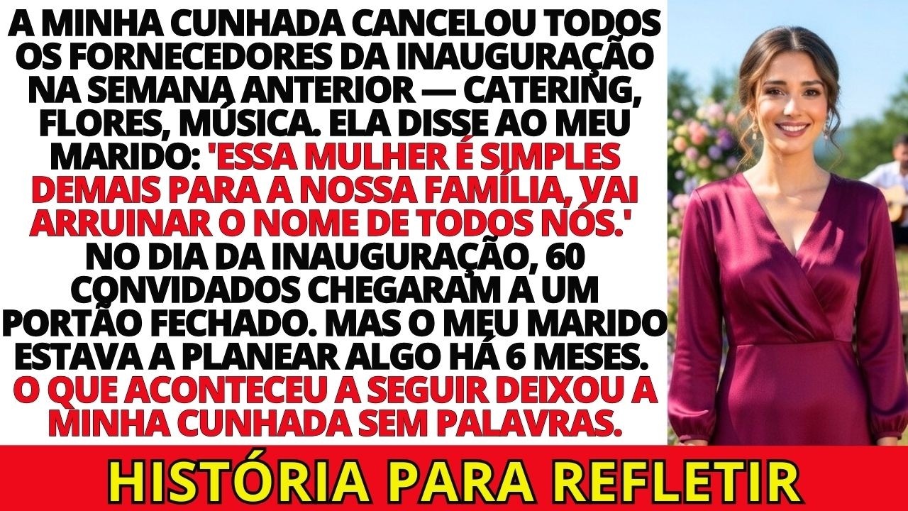 A minha cunhada cancelou todos os fornecedores da inauguração da minha quinta pelas minhas costas...