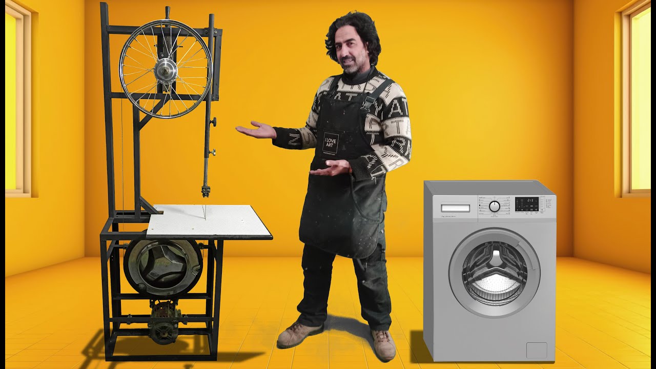 Turning washing machine to band saw    تحويل آلة الغسيل إلى آلة تقطيع الخشب