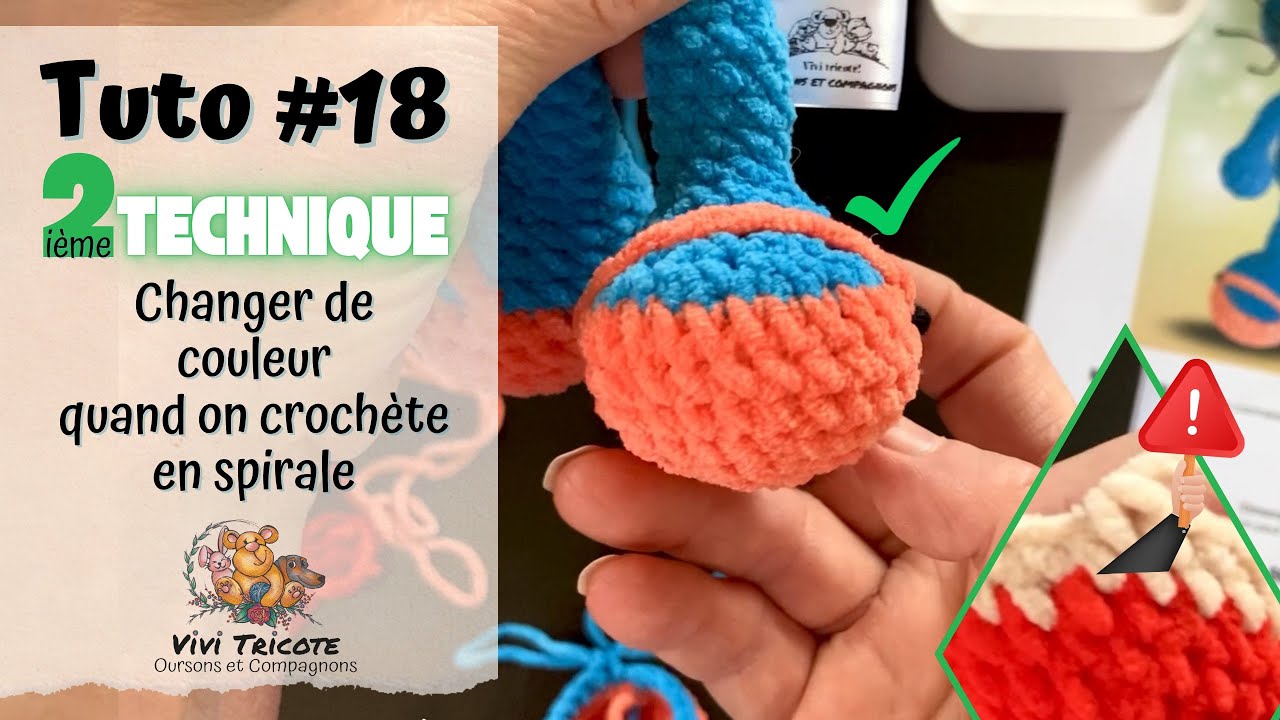 TUTO #18 - 2e TECHNIQUE de CHANGEMENT DE COULEUR quand on crochète en spirale @Vivitricote