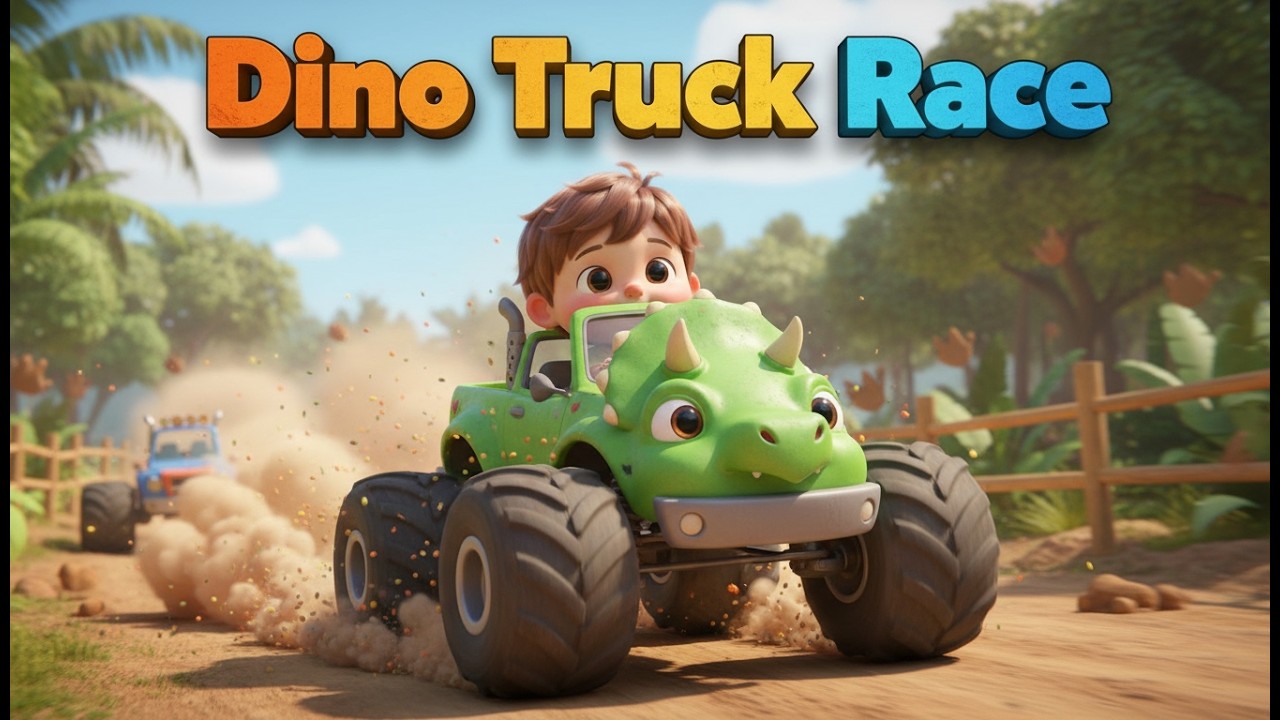 Dino Truck Race – Nursery Rhyme, Toddler Learning, Vehicle Fun, and Active Play