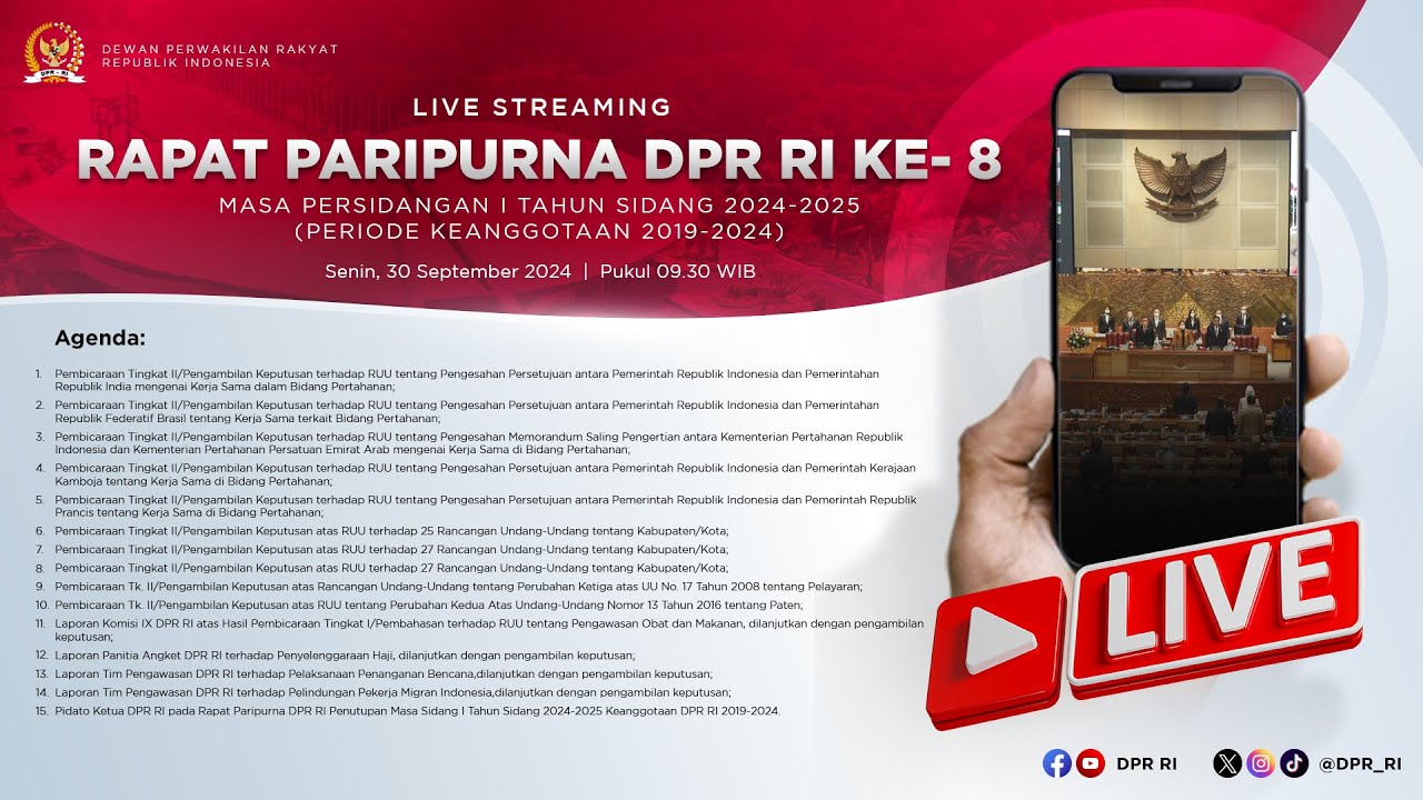 BREAKING NEWS - RAPAT PARIPURNA DPR RI KE-8 MASA PERSIDANGAN I TAHUN SIDANG 2024-2025