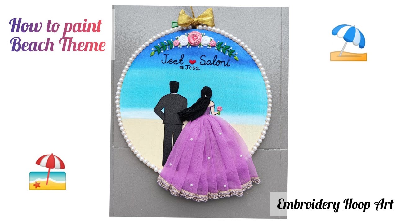 How to paint Beach Theme Background || Fabric Painting for embroidery || Embroidery Hoop Art