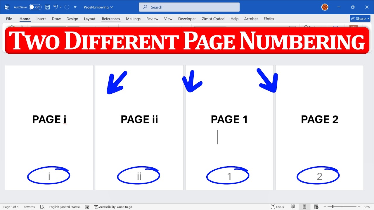 How to Insert Two Different Page Numbering Formats in MS Word?