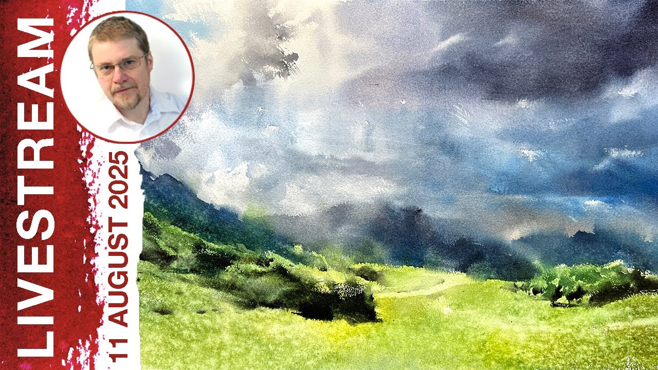 Понедельник Прямой эфир 50: Штормовые Альпы (Демонстрация акварельного атмосферного пейзажа)