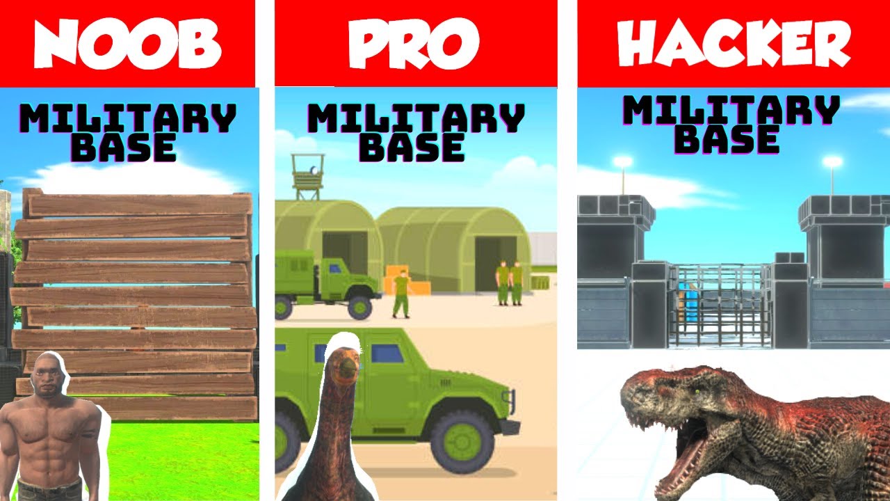 NOOB vs PRO vs HACKER  -  MILITARY BASE BUILD CHALLENGE in Animal Revolt Battle Simulator