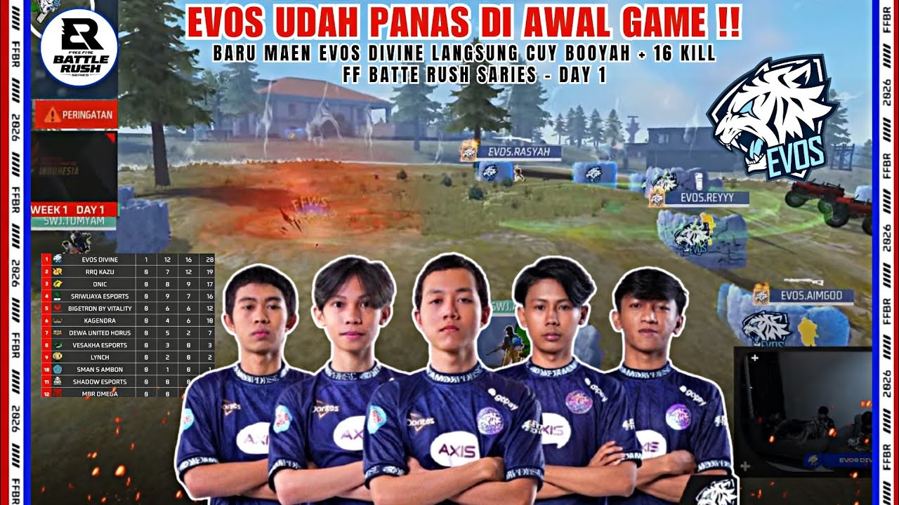 EVOS BARU MAEN LANGSUNG BOOYAH‼️Free Fire Battle Rush Series - Day 1