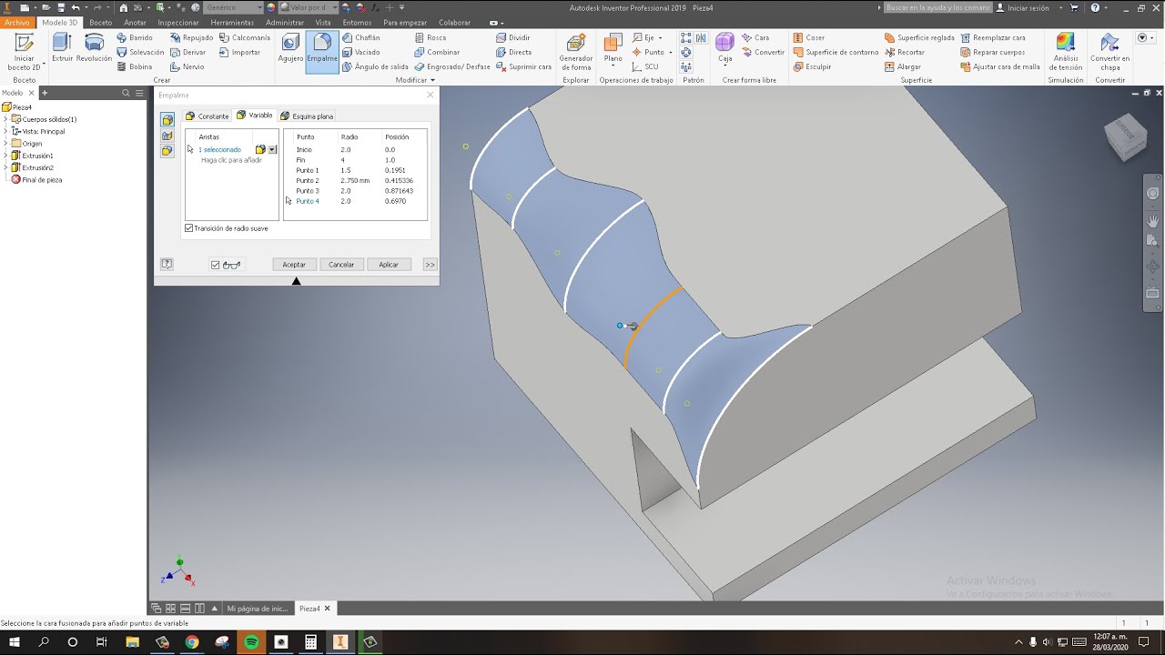 EMPALME en INVENTOR 2019