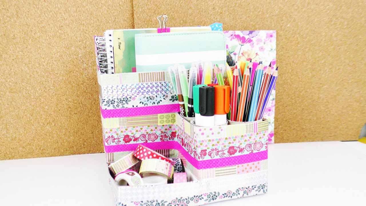DIY Schreibtisch Aufbewahrung selber machen | Aus alten Verpackungen, Ducktape & Washitape
