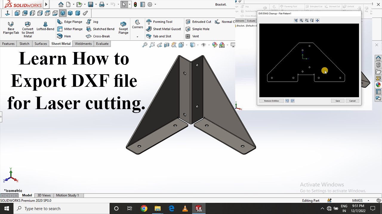 How to Export  DXF file  for laser cutting. How to convert SLDPRT to Flat pattern DXF.