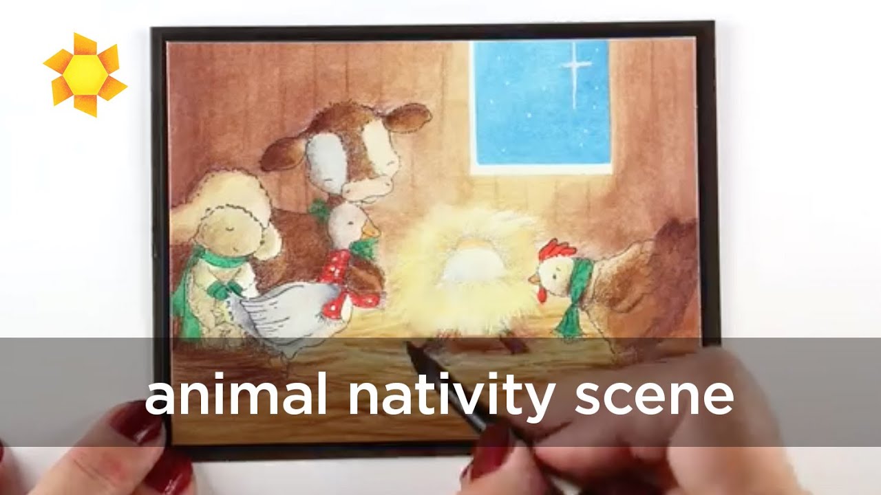 Animal Nativity Scene: Museum Aquarelle pencils on drawing paper