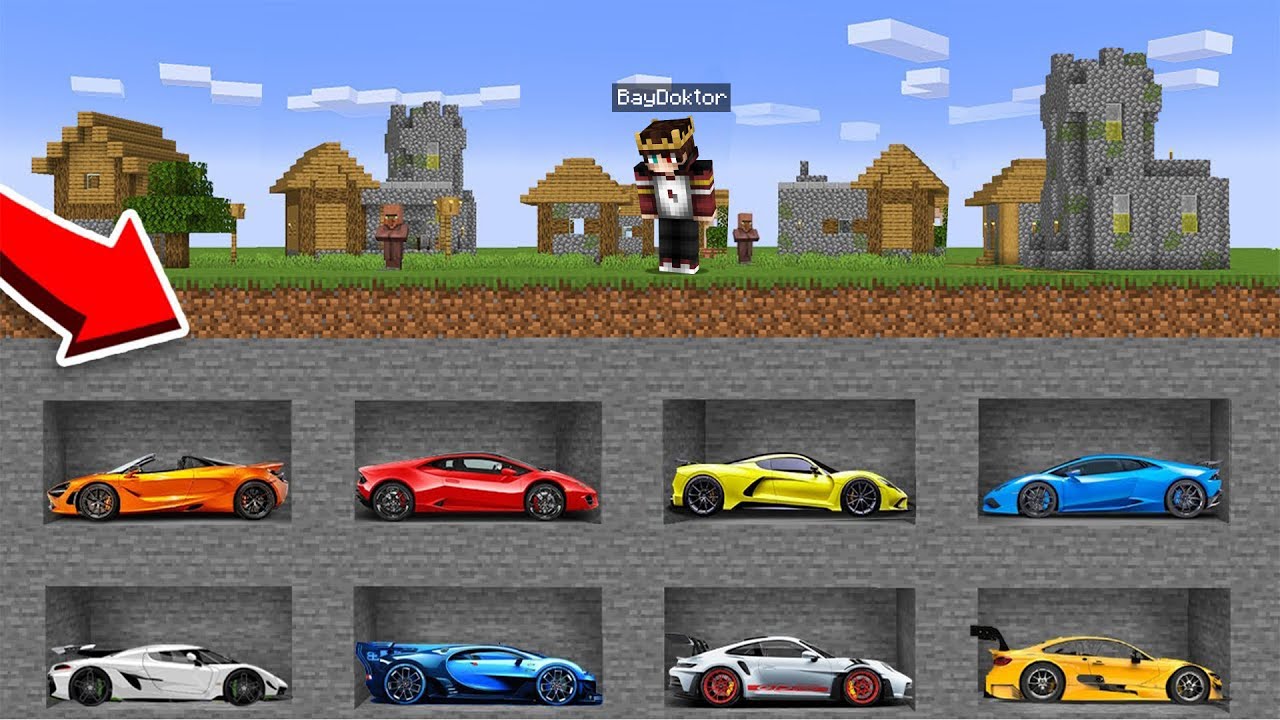 Minecraft'ta Köyümün Altında Gizli Arabalar Buldum