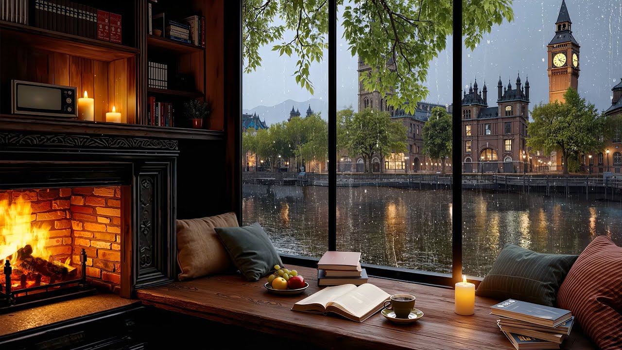 Cozy London Cafe Ambience on Rainy Day 🌧️ Relaxing Jazz Piano & Rain Sounds for Reading, Work