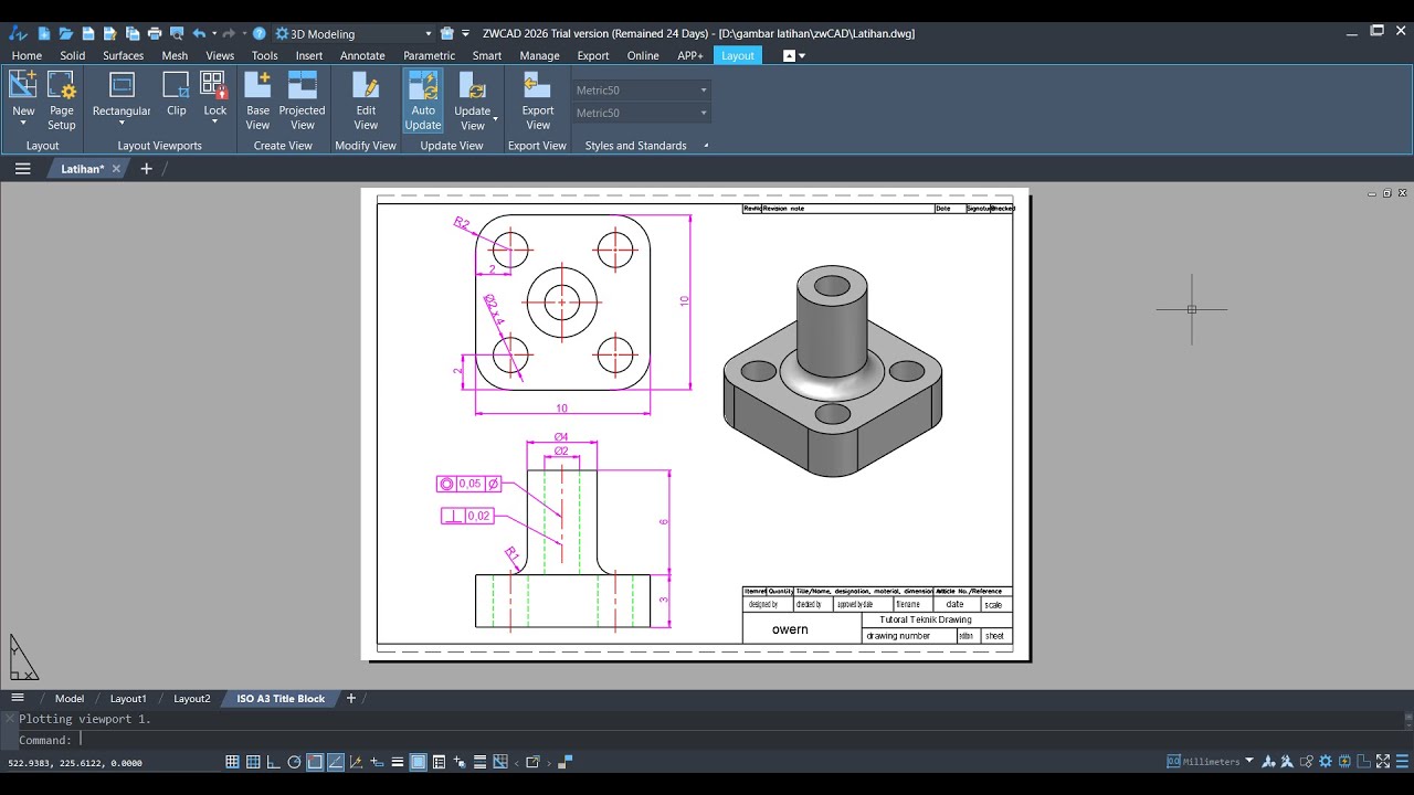 Tutorial ZWCAD 2026 3D Menjadi 2D and cara Print  PDF