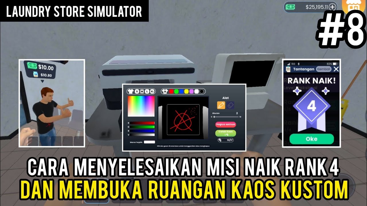 Cara menyelesaikan misi naik Rank 4 & membuka ruangan kaos kustom di game! Laundry Store Simulator#8