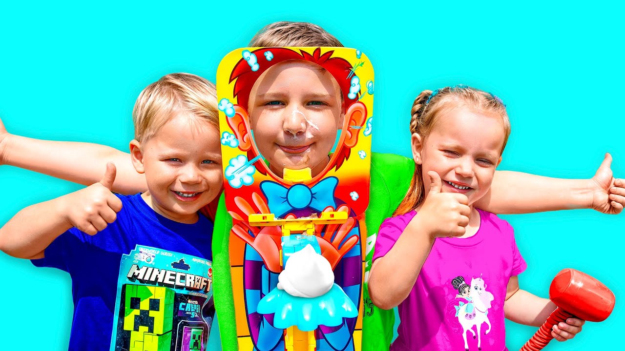 Playing Pie Face Sky High Game | What`s in the Box Challenge with Kids Alex and Gaby