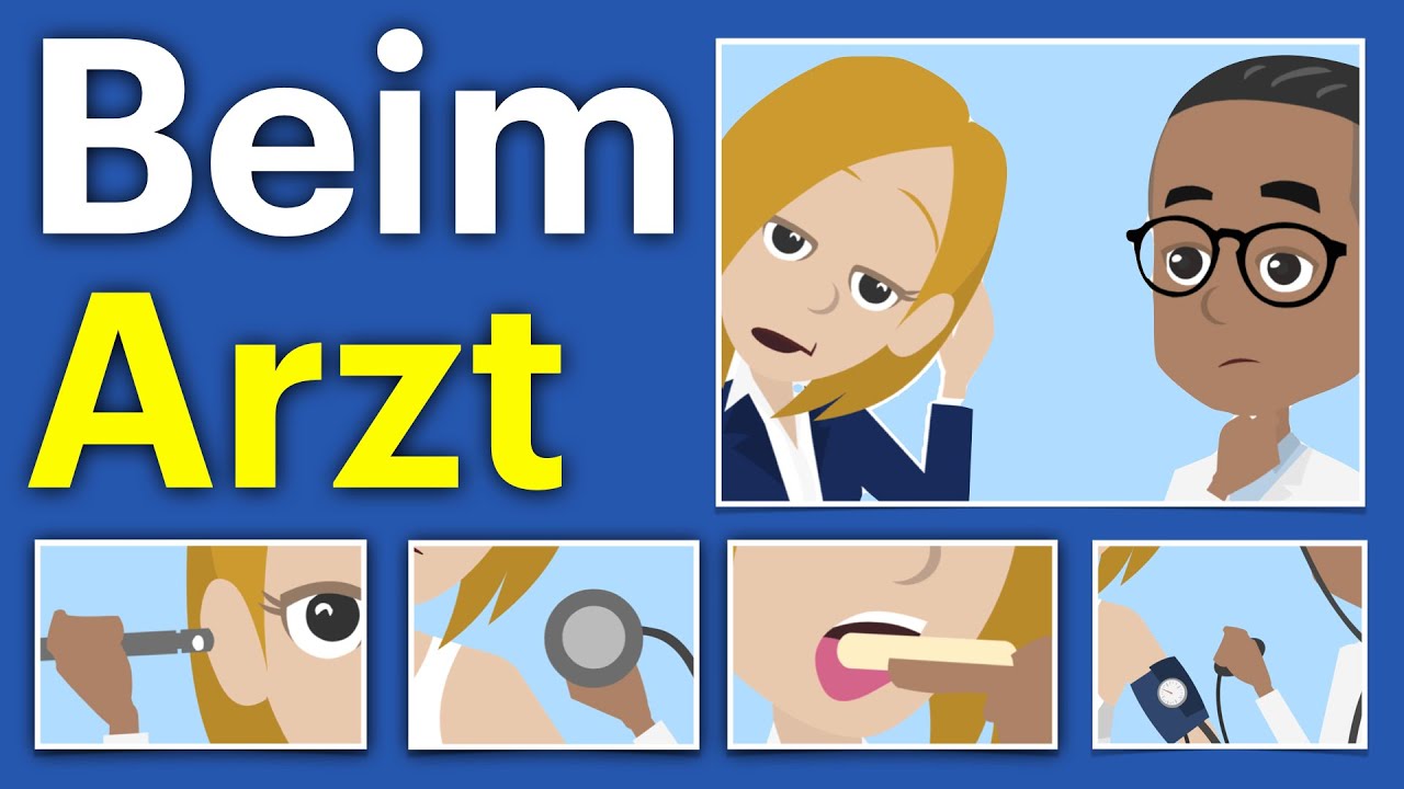 Dialogue Patient Doctor. Learn German A1 A2.