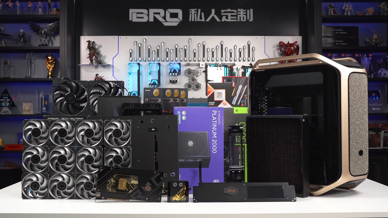 「BRO」4K Water Cooled PC Build Cooler Master COSMOS ALPHA With golden🧈🧈🧈🧈 #pcbuild