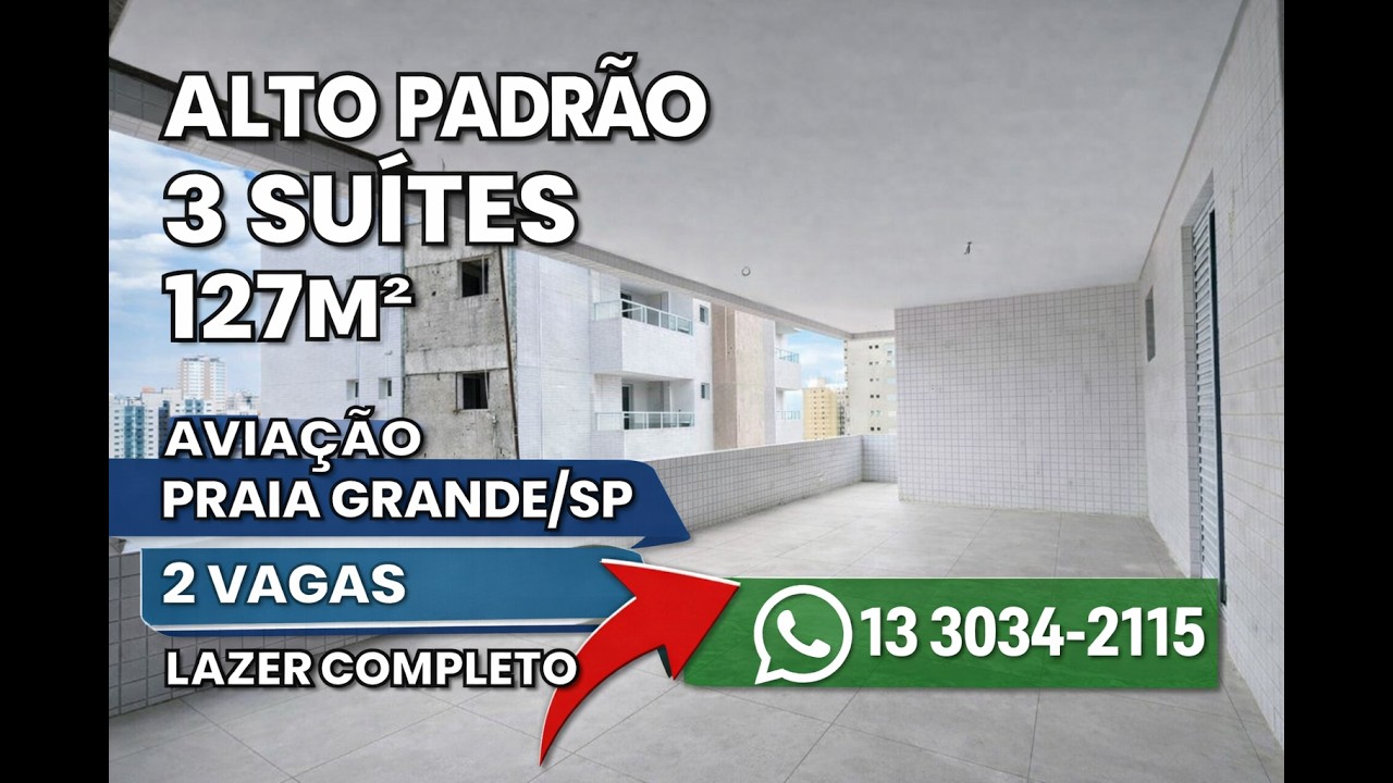 127m² | 3 SUÍTES | SACADA GOURMET | 2 VAGAS | 200M DA PRAIA – AVIAÇÃO