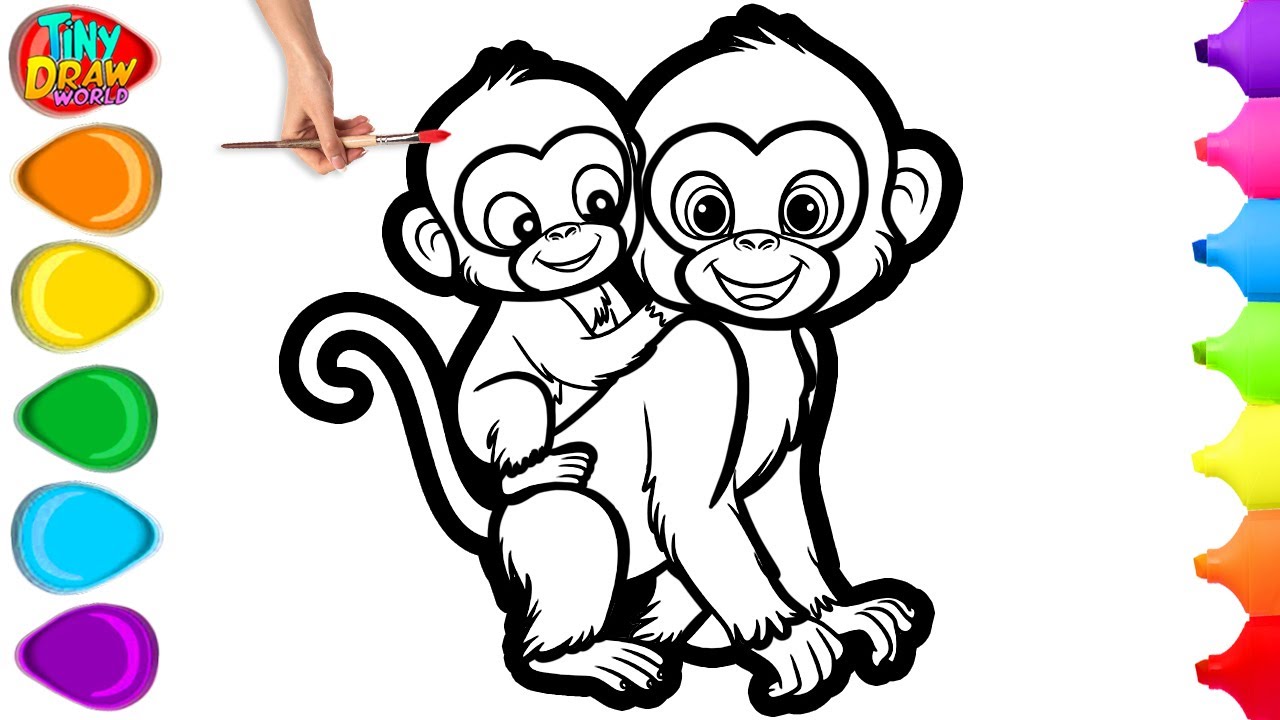 🐒 Drawing Monkey | How To Draw a Cute Monkey Mother & Baby | Easy Step By Step Tutorial