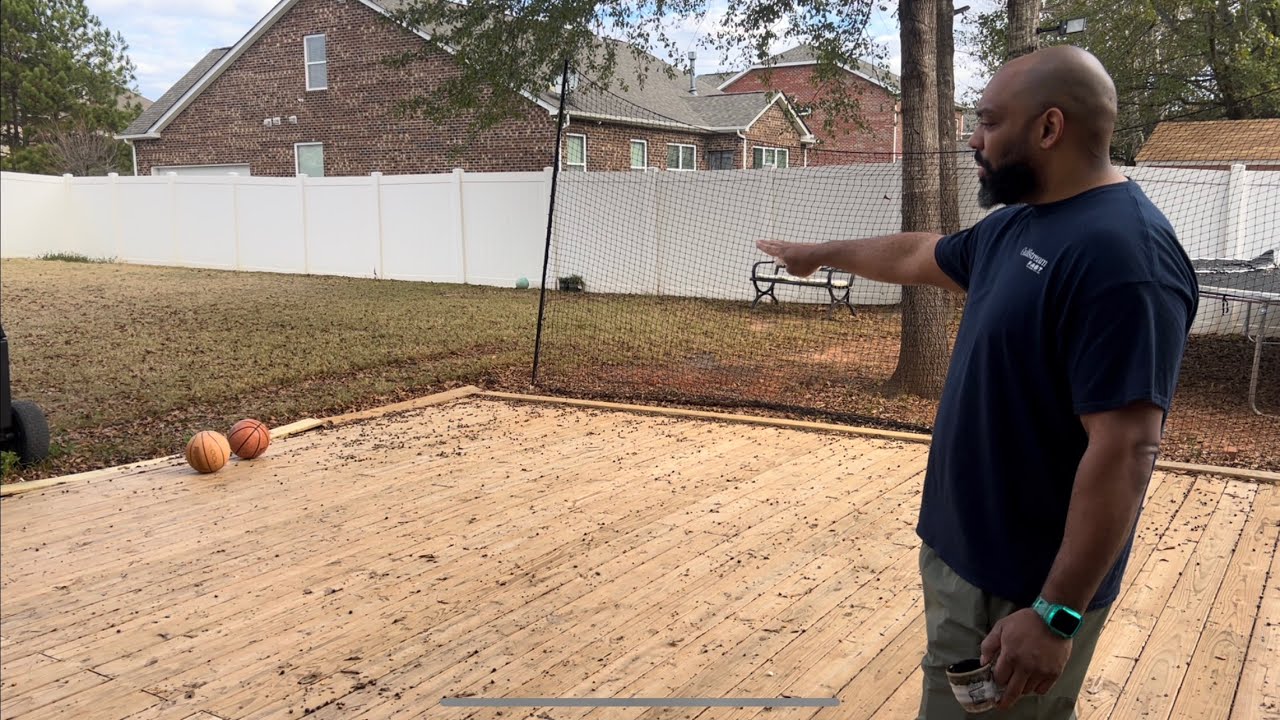Diy outdoor basketball court wood.