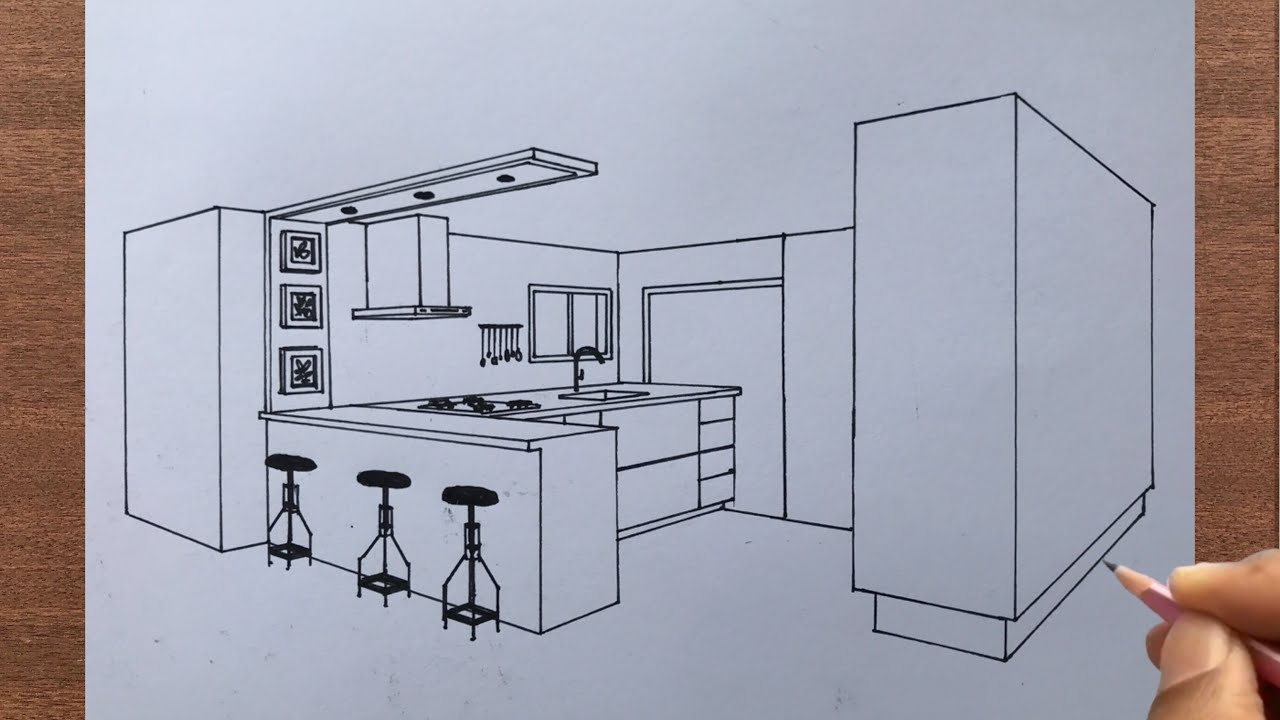 How to draw a Kitchen in 2-Point Perspective