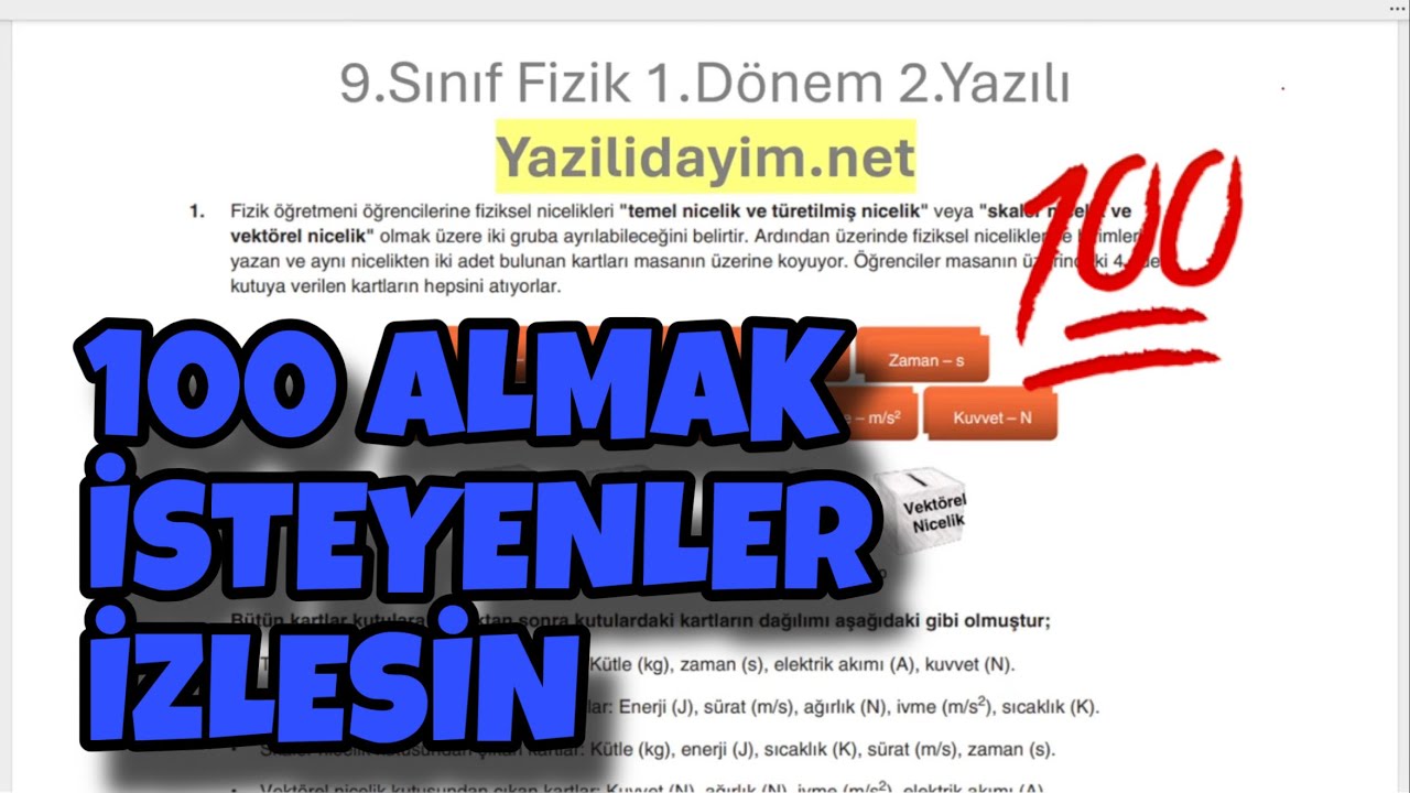 9.Sınıf Fizik 1.Dönem 2.Yazılı