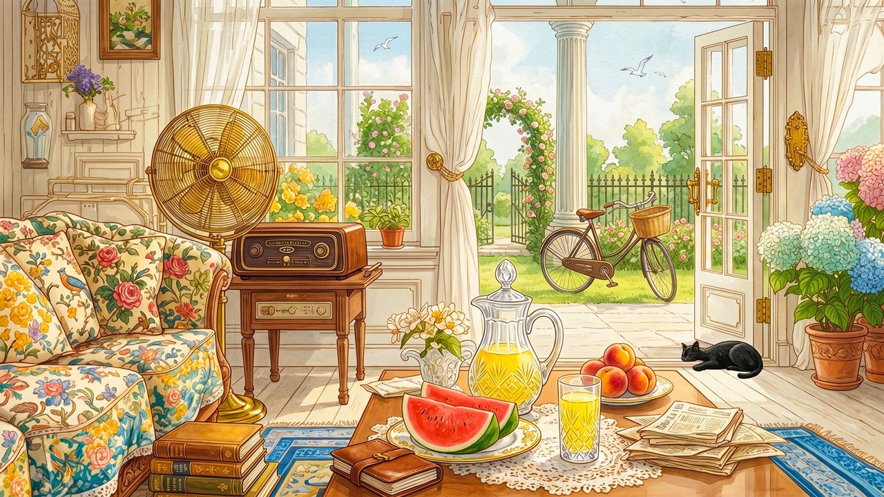 1940s Summer Day in the Countryside with Oldies Music Playing in Another Room | Cottage Garden Vibes