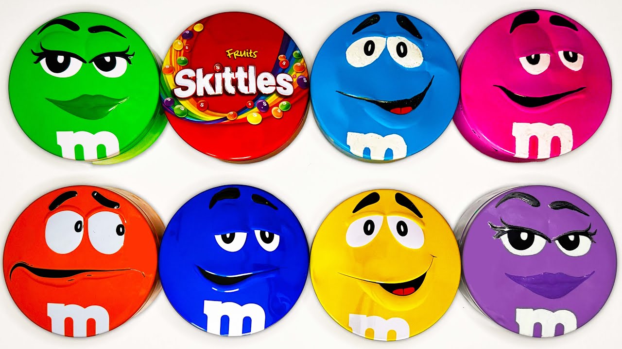 Satisfying Video | Unpacking Brilliant Tins Full of Rainbow Skittles and Delicious M&M'S Candy ASMR