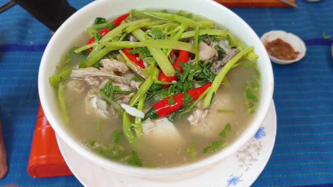 Sweet And Sour Head Fish Soup With Morning Glories - Khmer Traditional Soup