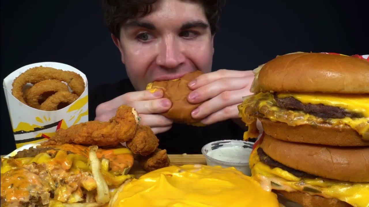 MAGIC MIKEY *BITES ONLY* CHEESY FRIES, CHEESEBURGERS, CHICKEN TENDERS ASMR