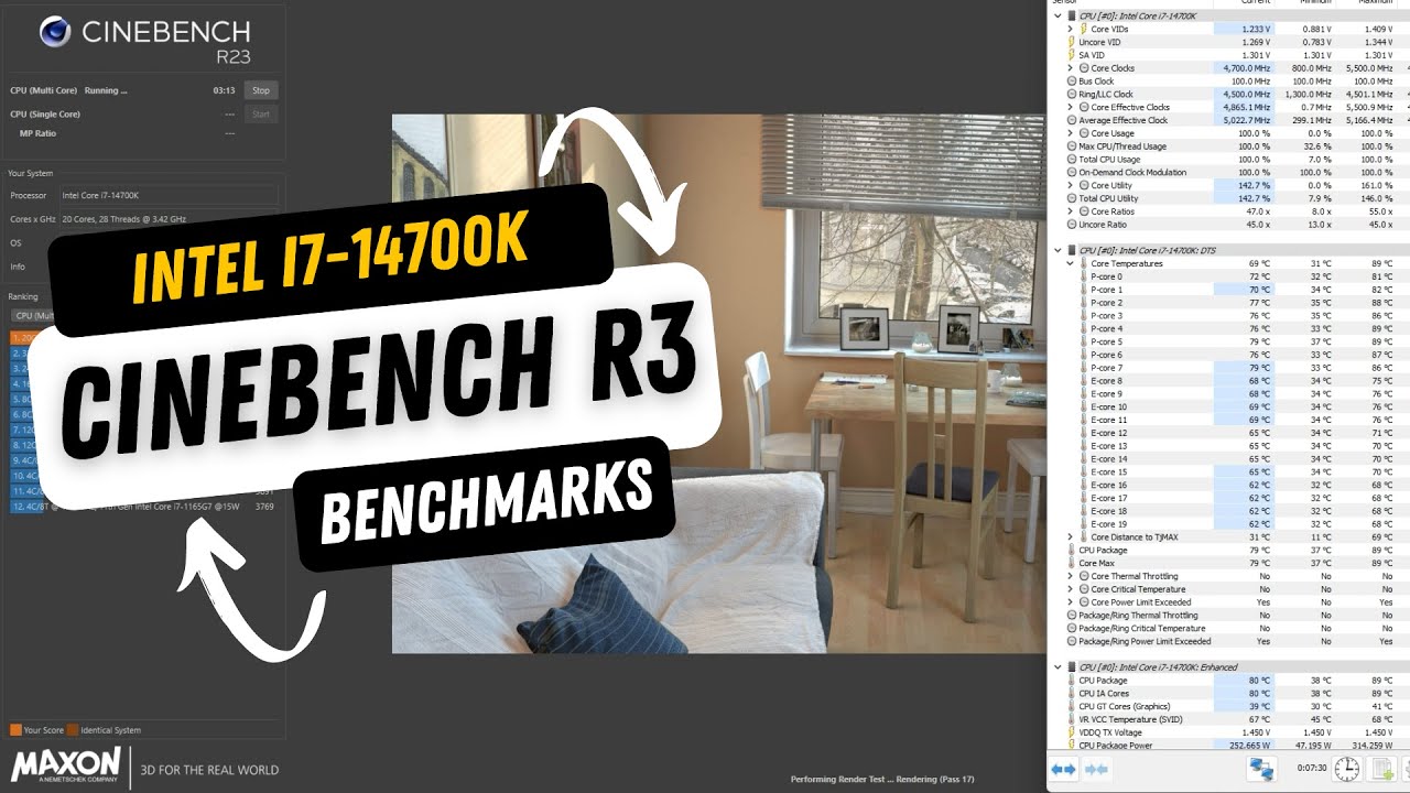 Intel i7 14700K CPU Benchmarks & Temps | Cinebench R23 Benchmark #i714700k #rtx4080super #cinebench