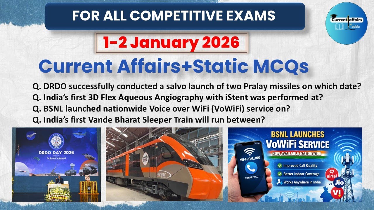1- 2 January 2026 Current Affairs MCQs | Top 30 Current Affairs MCQs You Need to Know