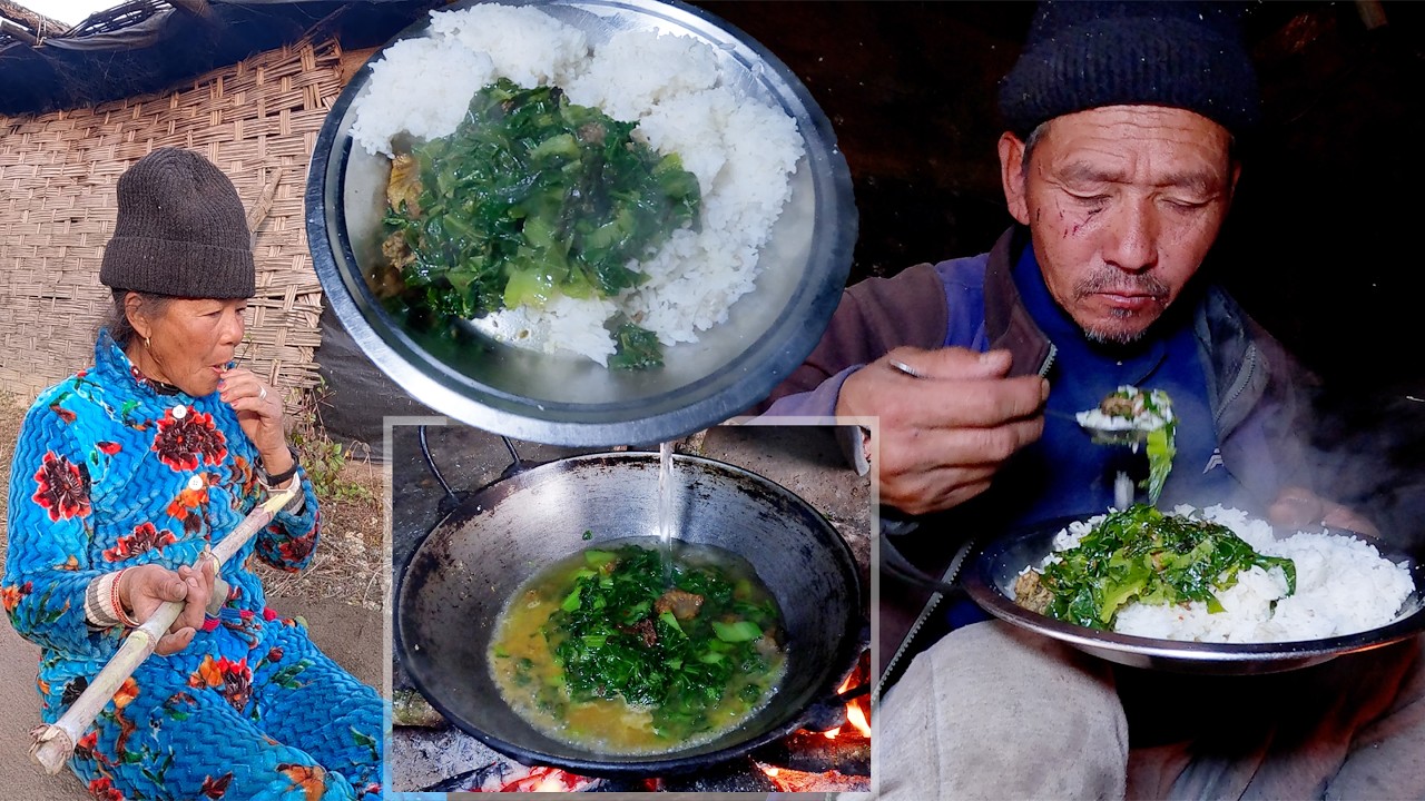 jungle man enjoying rice with vegetable curry || village organic fresh food @junglefamilycooking