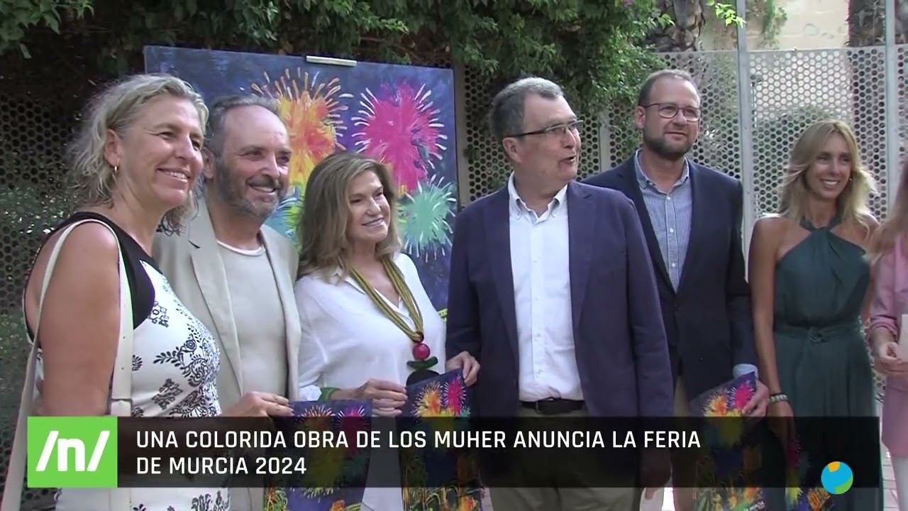 14/08/2024 Una colorida obra de los Muher anuncia la Feria de Murcia 2024.