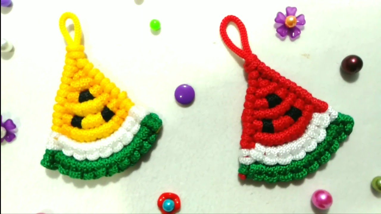 #Watermelon macrame keychain,gantungan kunci semangka tali kur, مفتاح البطيخ من حبل , Pelangi shop
