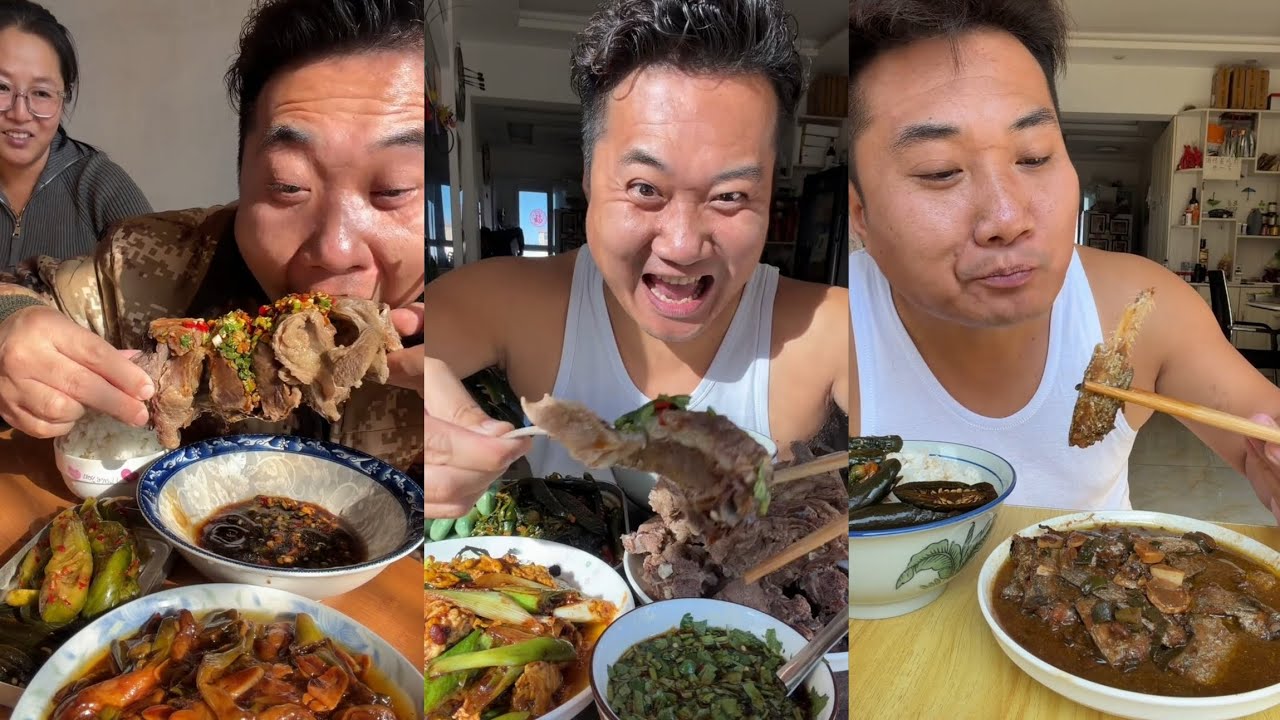 Family MUKBANG Noodles 🍜 Food Pork Meat 🍖🥓 Beef 🍖 Chinese food#pork #spicyfood #mukbang