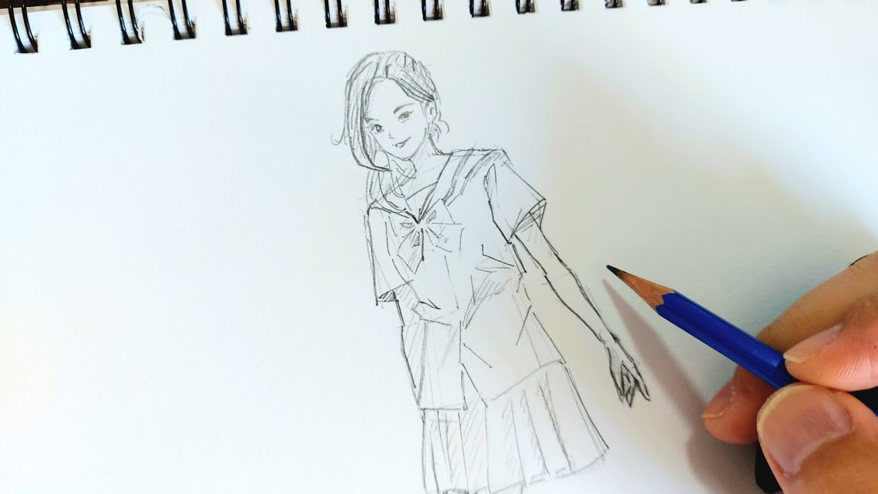 Drawing an anime shool girl #pencil 