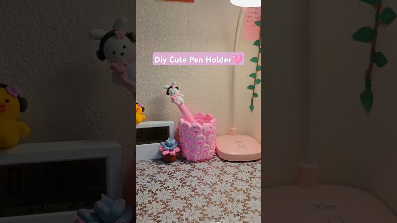 Diy Cute Pen Holder with clay🩷 #claycraft #diy