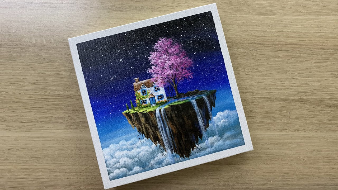 Flying Island Acrylic Painting
