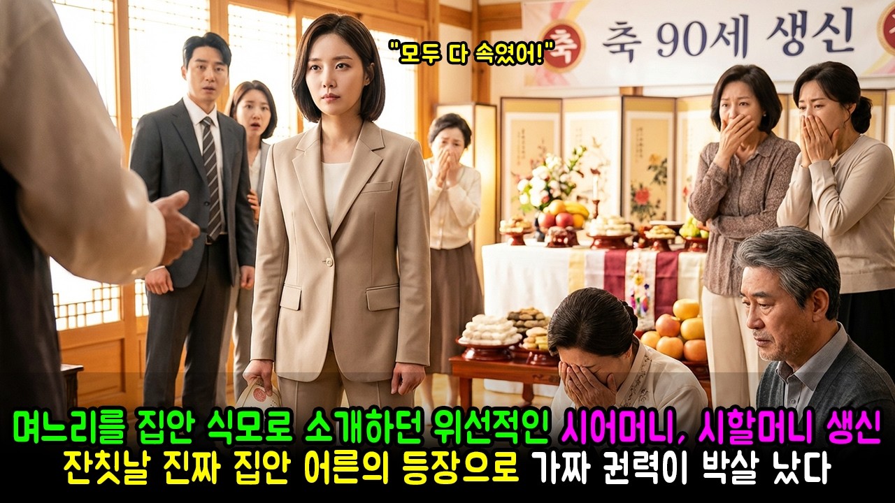 며느리를 집안 식모로 소개하던 위선적인 시어머니, 시할머니 생신 잔칫날 진짜 집안 어른의 등장으로 가짜 권력이 박살 났다