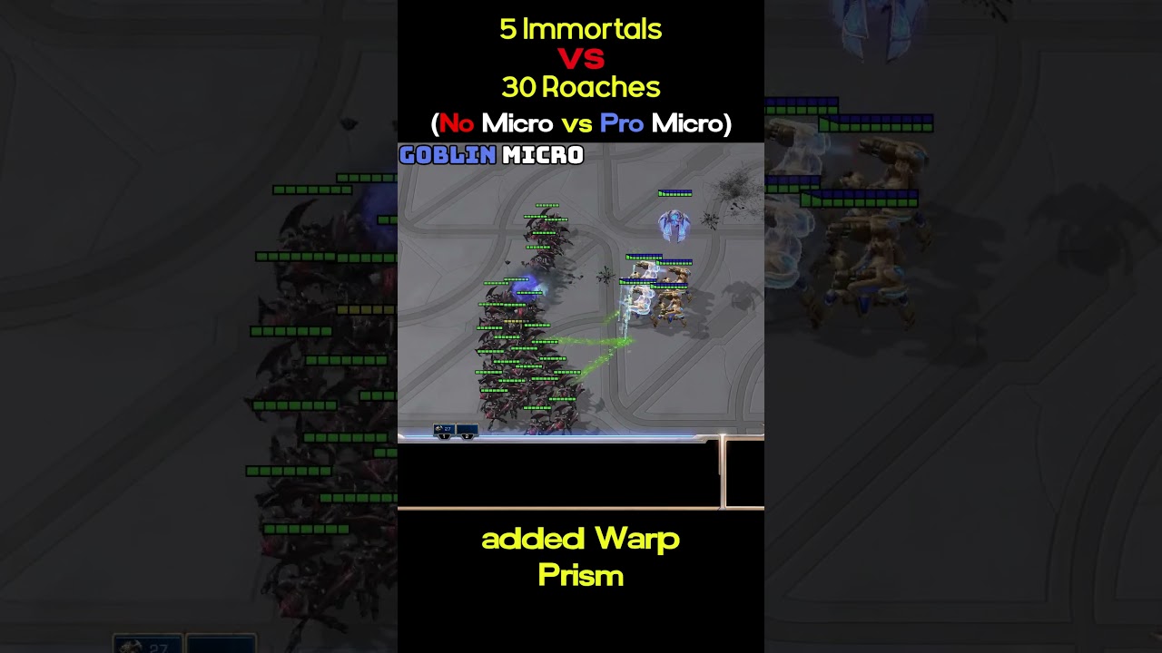 5 Immortals vs 30 Roaches - No Micro vs Pro Micro