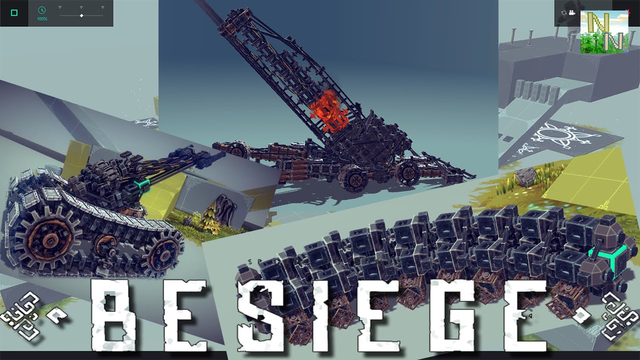 Besiege v0.09 Супер Гусеница-Змея, Эпичная Гаубица и Болтающийся Танк.