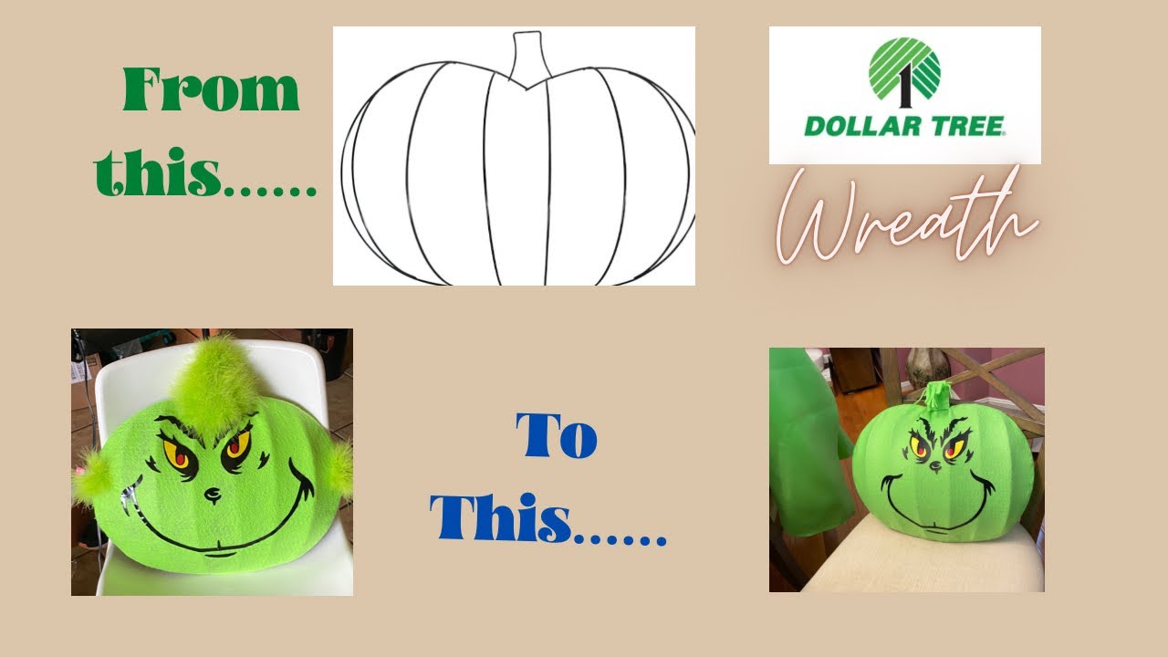 Grinch door wreath from dollar tree pumpkin wreath diy