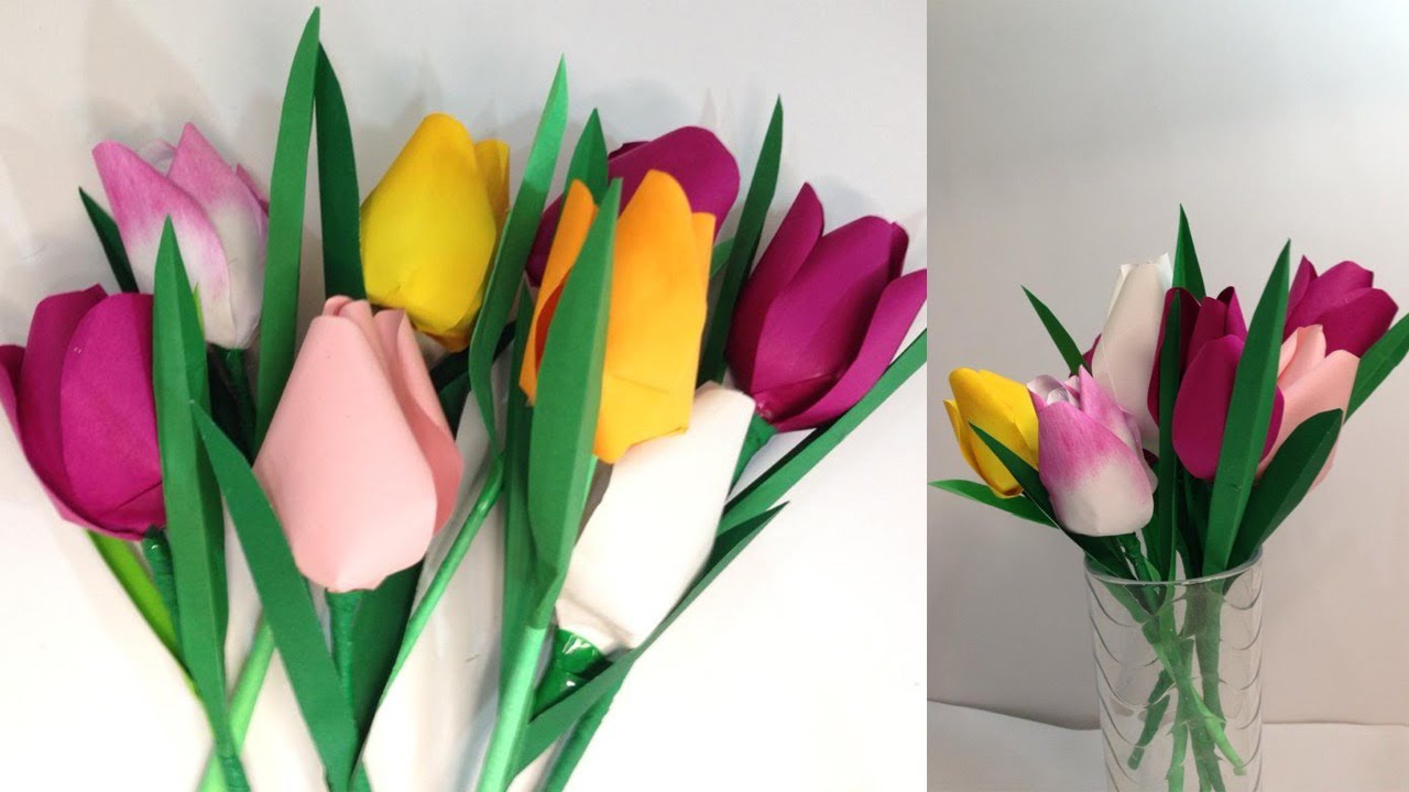 How to make tulip paper flower 🌷 / Easy tutorial / paper craft