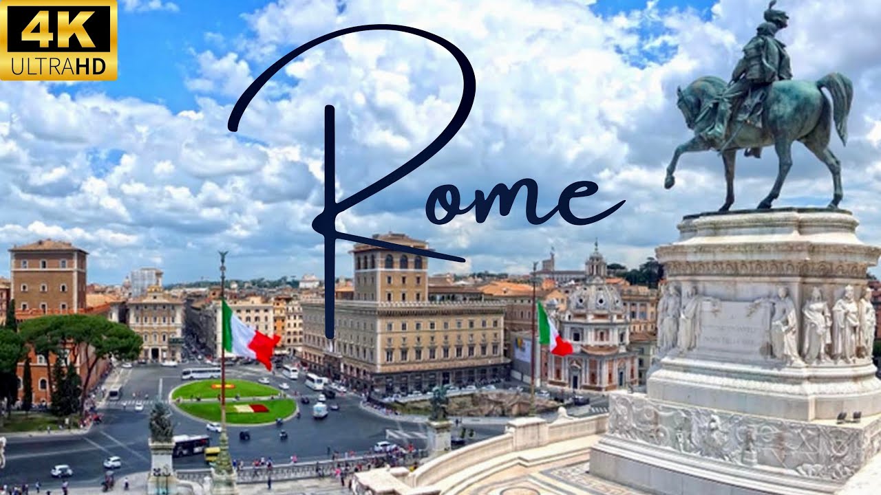 Rome Italy 4k - Amazing Walking Street in Piazza Venezia, Piazza Barberini, 2022